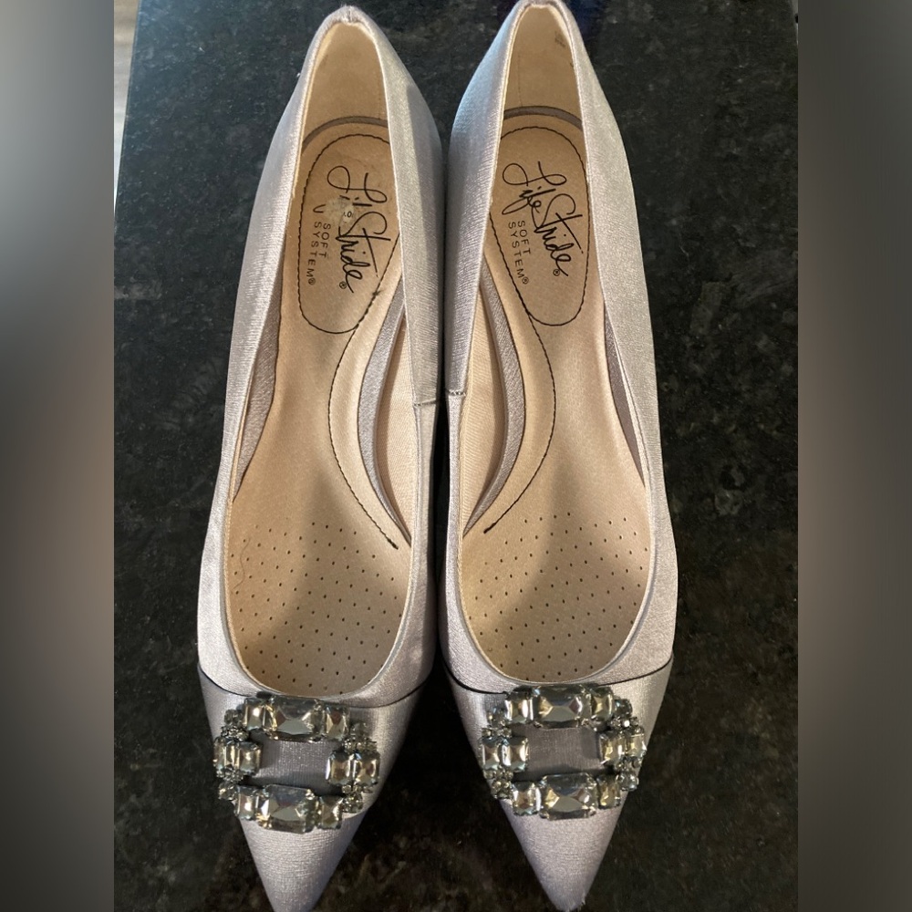 Life Stride silver pumps with jewels